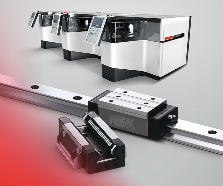 Tschudin Cube 350 centreless grinder uses NSK RA high-precision roller guides 